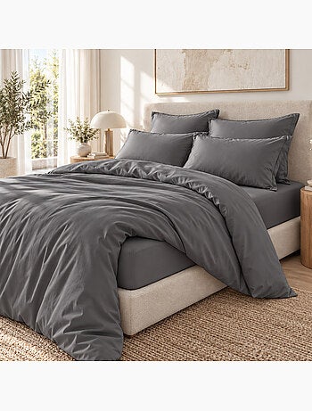 Parure de lit 100% viscose de bambou satin 120 fils salomé + drap-housse
