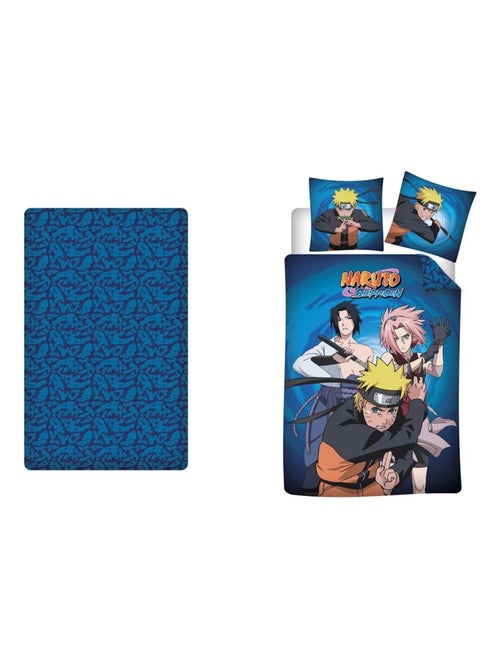 Parure de lit 140 cm x 200 cm + Drap Housse - Naruto, Sasuke et Sakura - Kiabi