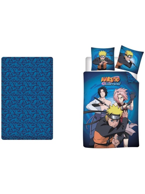 Parure de lit 140 cm x 200 cm + Drap Housse - Naruto, Sasuke et Sakura - Kiabi