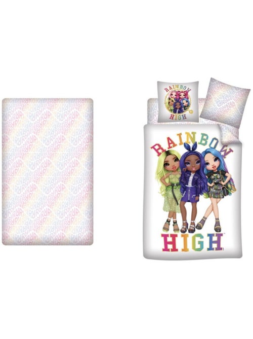 Parure de lit 140 x 200cm + Drap Housse - Rainbow High - Amaya, Krystal et Karma - Kiabi