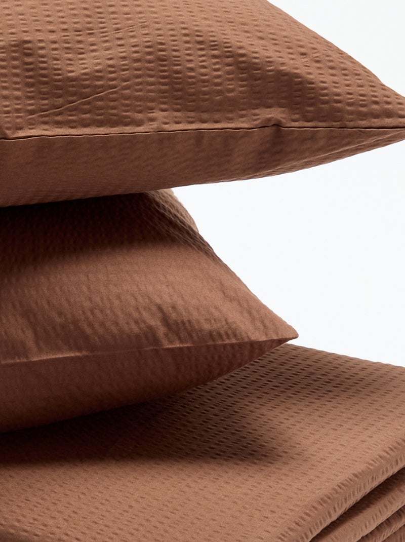 Parure de lit 2 personnes - 200 x 200 cm en seersucker Marron - Kiabi