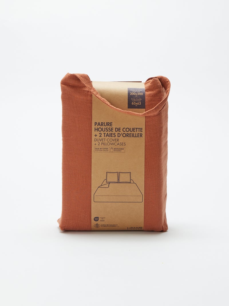 Parure de lit 2 personnes (200 x 200cm) en gaze de coton - Kiabi Home Terracota - Kiabi