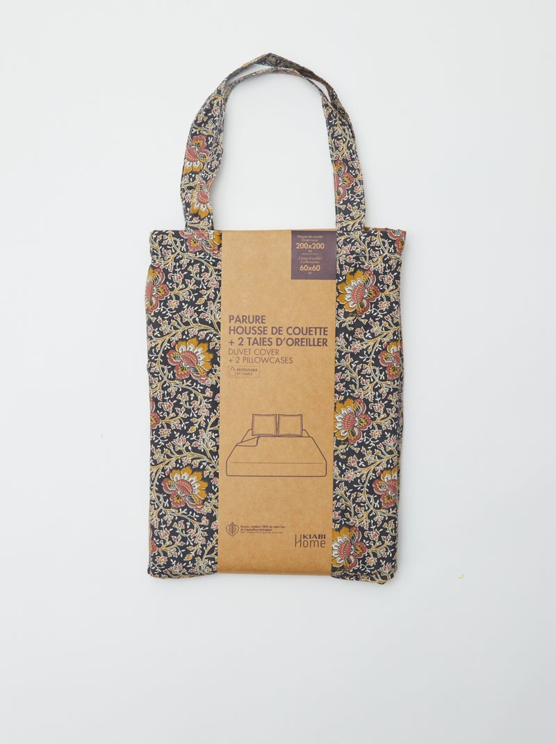 Parure de lit 2 personnes (200x200 cm) - Kiabi Home Gris fleuri - Kiabi