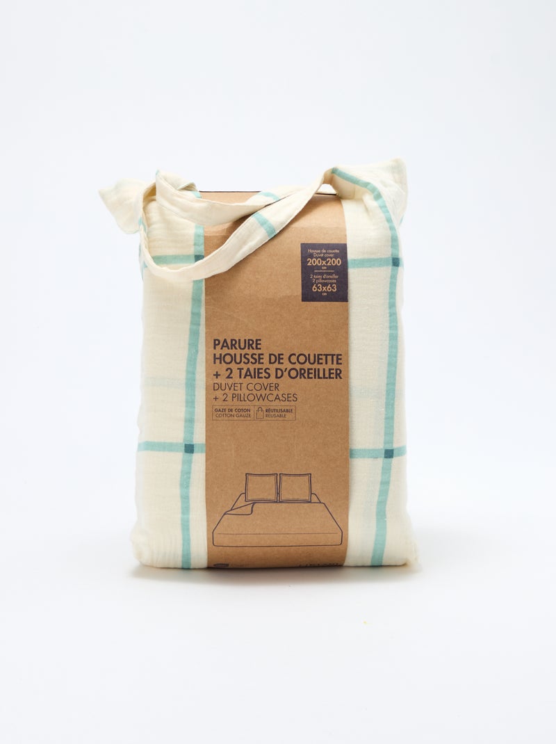 Parure de lit 2 personnes (200x200 cm) en gaze de coton - Kiabi Home Bleu - Kiabi