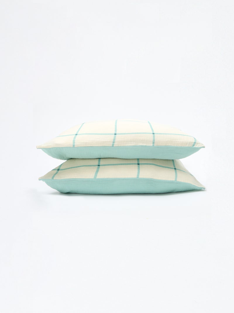 Parure de lit 2 personnes (200x200 cm) en gaze de coton - Kiabi Home Bleu - Kiabi