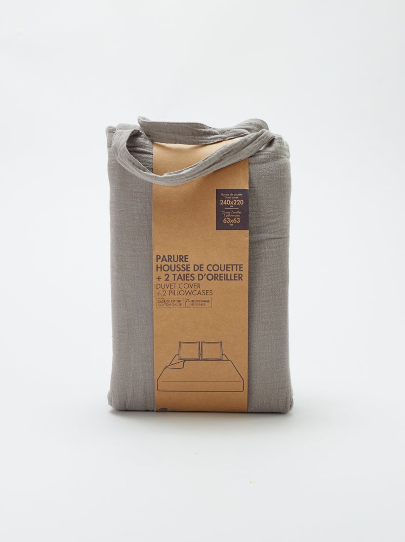 Parure de lit 2 personnes (240 x 220cm) en gaze de coton - Kiabi Home Gris - Kiabi