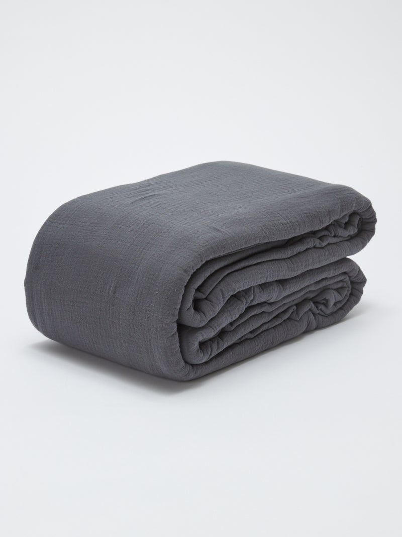 Parure de lit 2 personnes (240 x 220cm) en gaze de coton - Kiabi Home Gris foncé - Kiabi