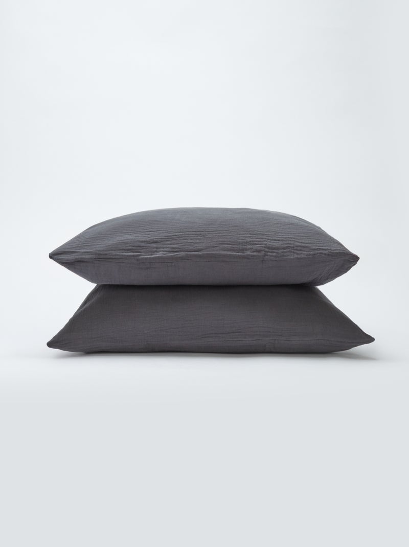 Parure de lit 2 personnes (240 x 220cm) en gaze de coton - Kiabi Home Gris foncé - Kiabi