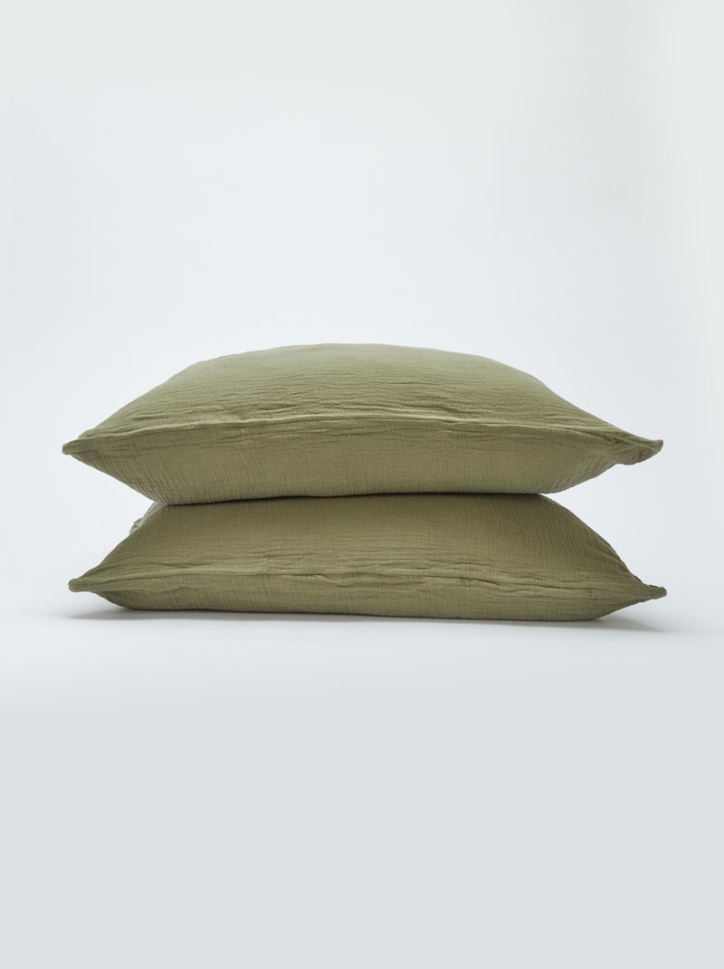 Parure de lit 2 personnes (240 x 220cm) en gaze de coton - Kiabi Home Kaki - Kiabi