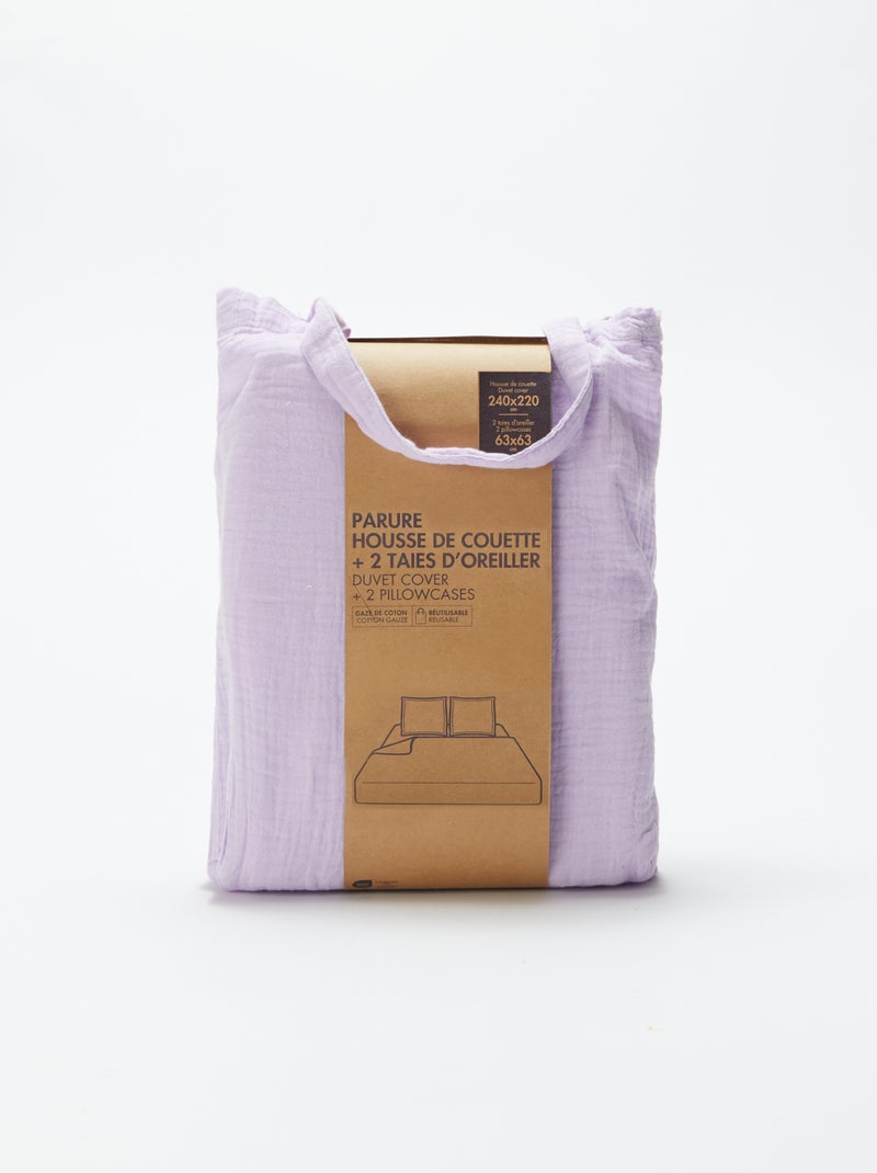 Parure de lit 2 personnes (240 x 220cm) en gaze de coton - Kiabi Home Lilas - Kiabi