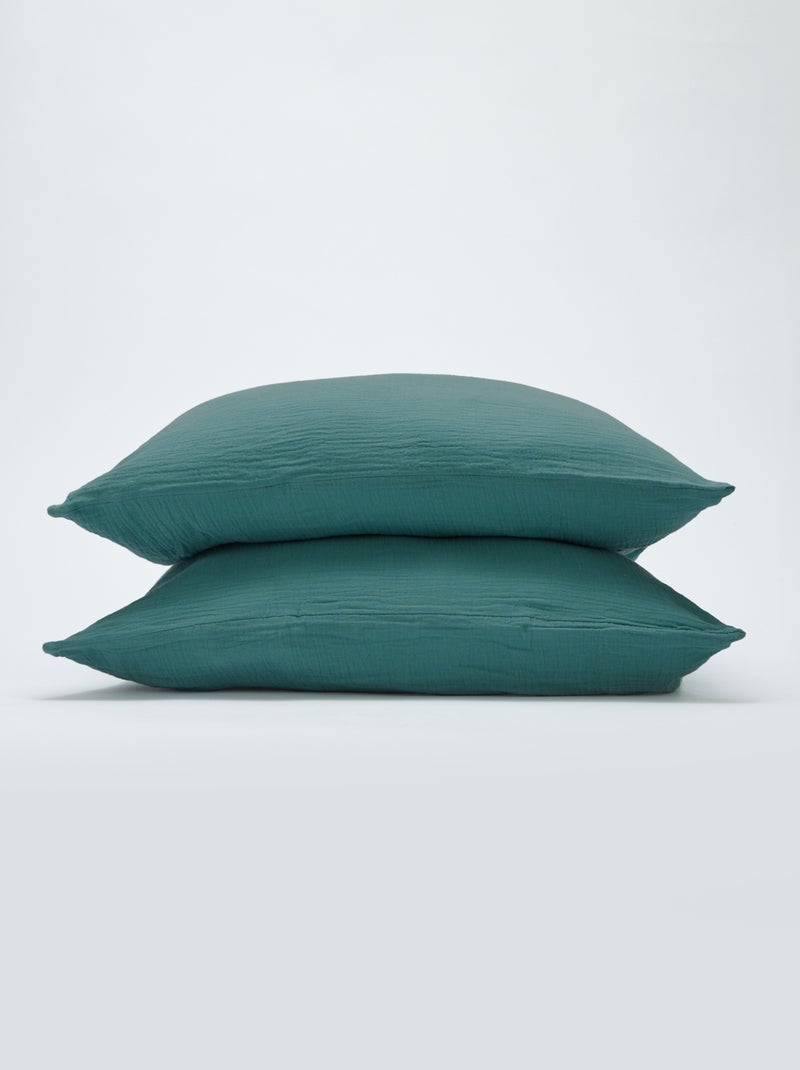 Parure de lit 2 personnes (240 x 220cm) en gaze de coton - Kiabi Home Vert - Kiabi
