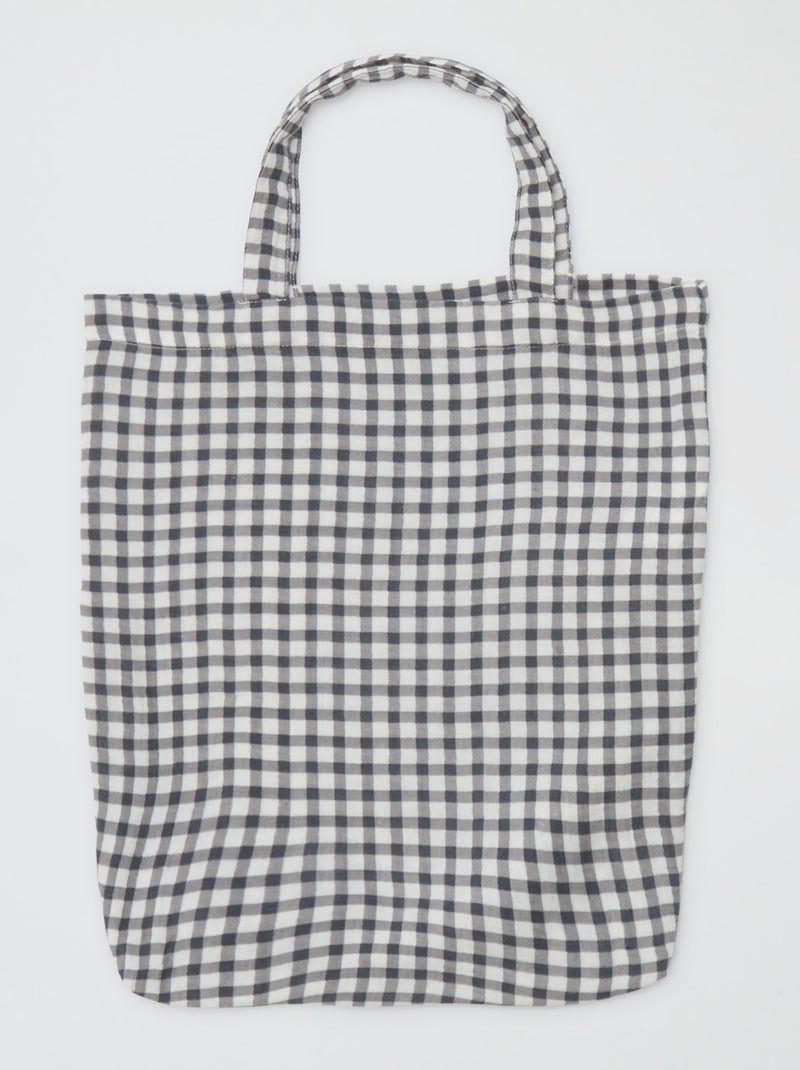 Parure de lit 2 personnes (240 x 220cm) en gaze de coton - Kiabi Home Vichy noir et blanc - Kiabi