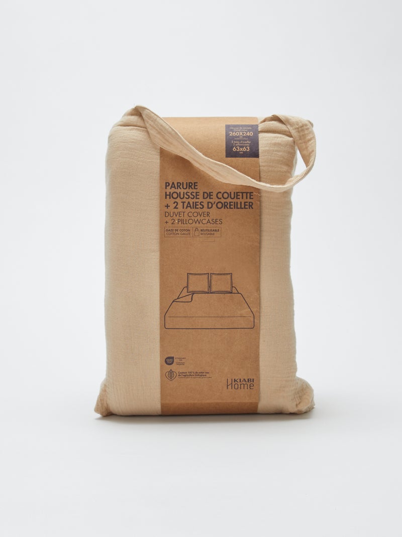 Parure de lit 2 personnes (260 x 240cm) en gaze de coton - Kiabi Home Beige - Kiabi