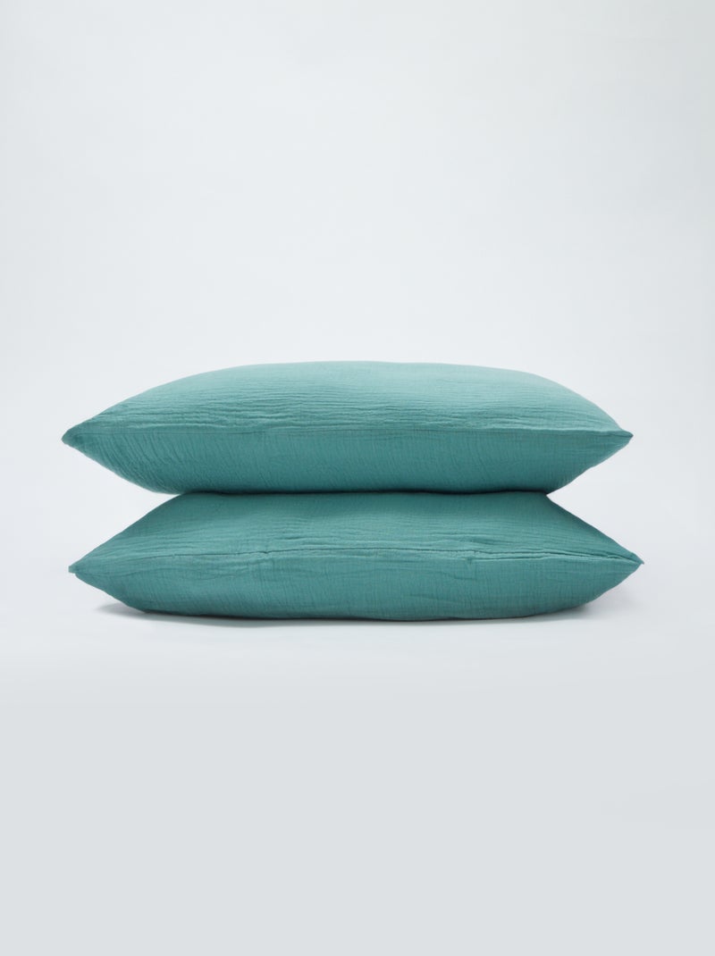 Parure de lit 2 personnes (260 x 240cm) en gaze de coton - Kiabi Home Bleu turquoise - Kiabi