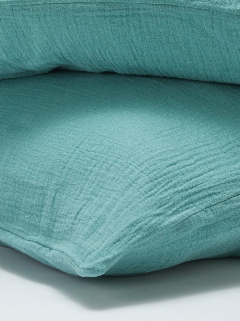 Parure de lit 2 personnes (260 x 240cm) en gaze de coton - Kiabi Home Bleu turquoise - Kiabi