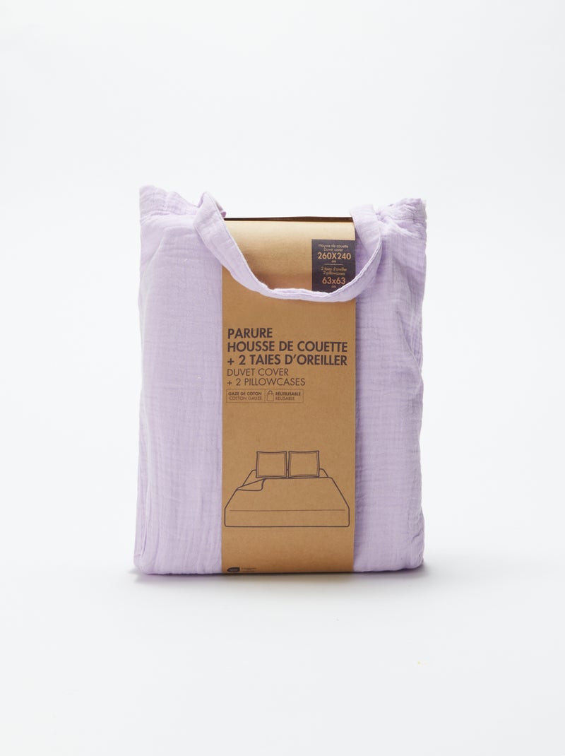 Parure de lit 2 personnes (260 x 240cm) en gaze de coton - Kiabi Home Lilas - Kiabi