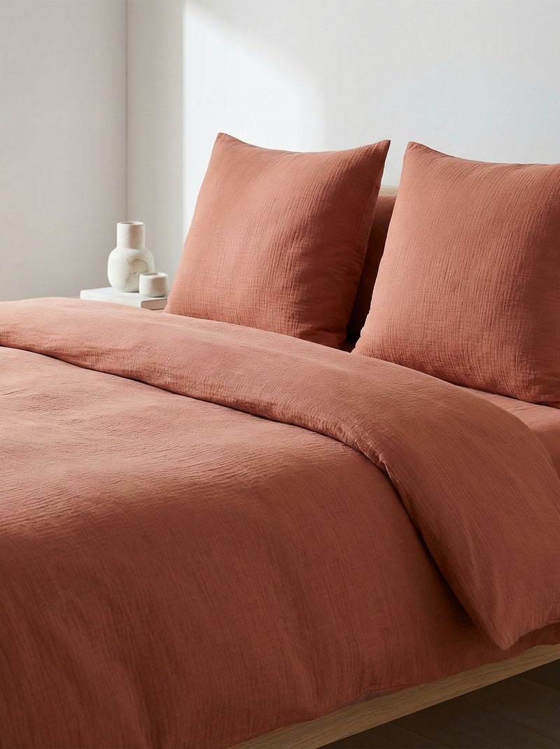 Parure de lit 2 personnes (260 x 240cm) en gaze de coton - Kiabi Home Marron - Kiabi