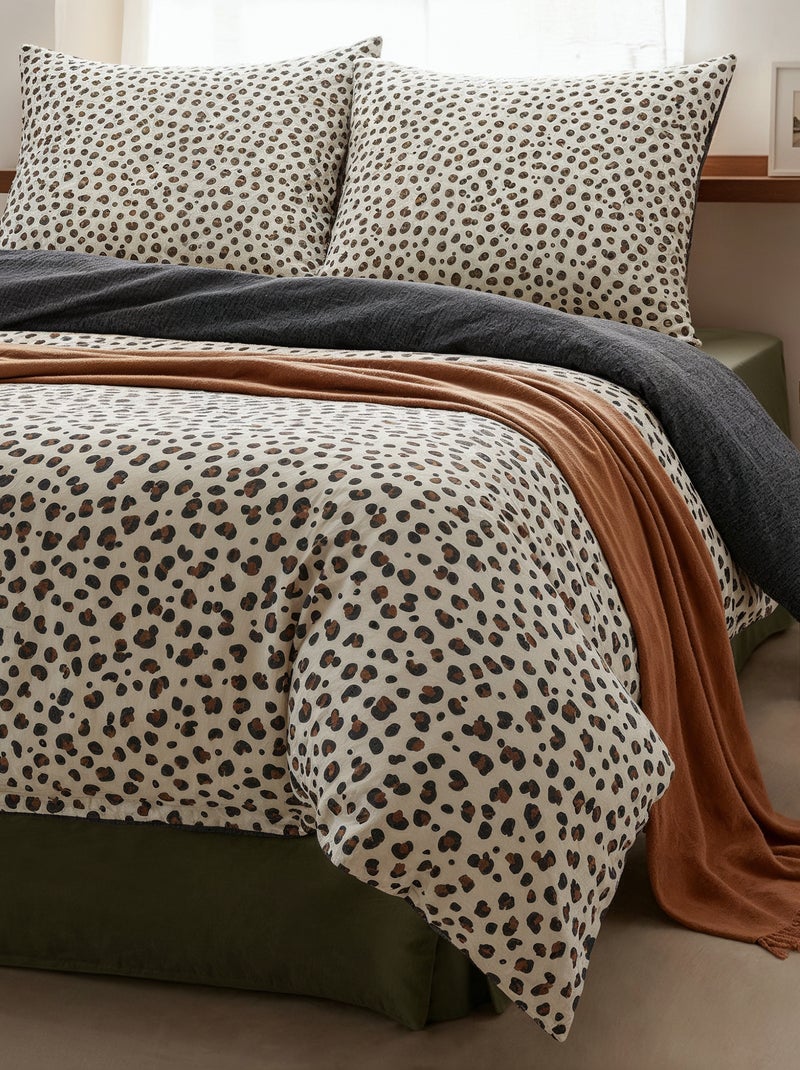 Parure de lit 2 personnes (260x240cm) en gaze de coton - Kiabi Home Beige/léopard - Kiabi