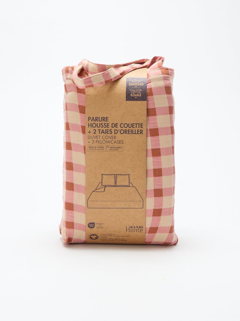 Parure de lit 2 personnes (260x240cm) en gaze de coton - Kiabi Home Rose - Kiabi