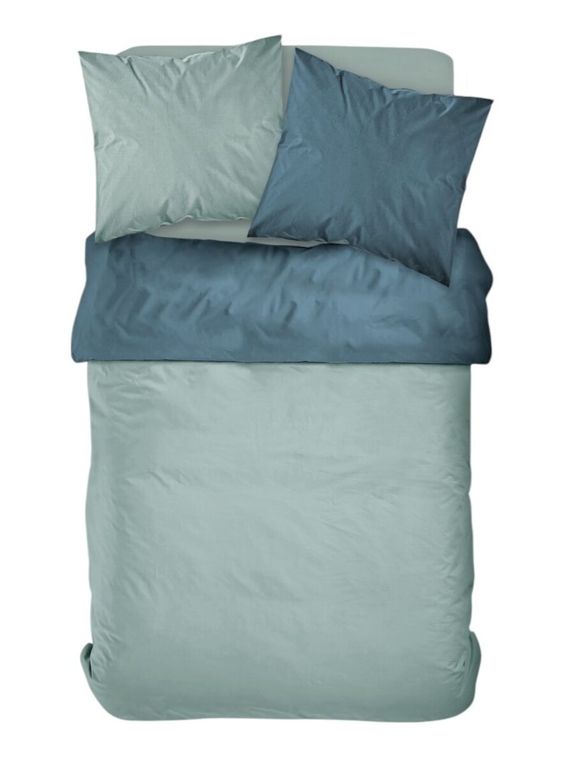 Parure de lit 2 personnes bicolore coton PRESTIGE Bleu - Kiabi