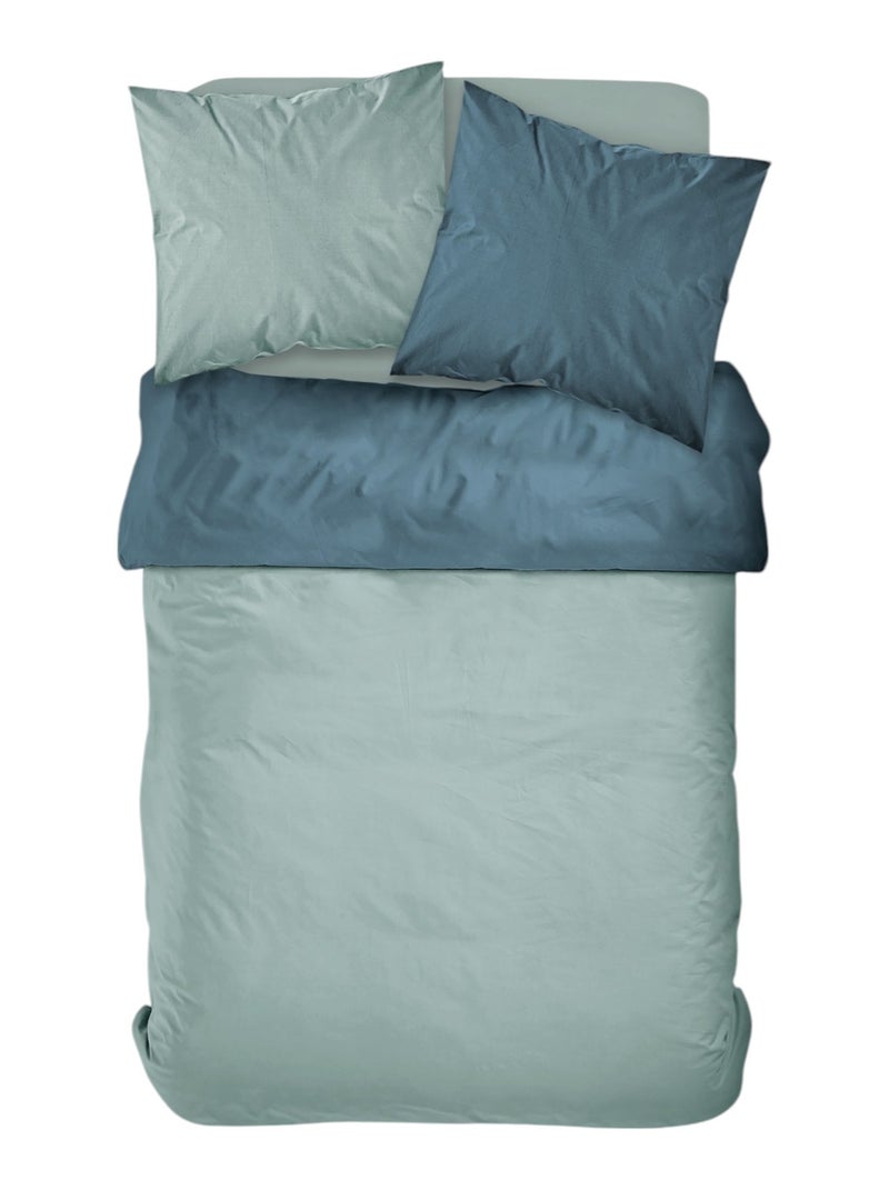 Parure de lit 2 personnes bicolore coton PRESTIGE Bleu - Kiabi