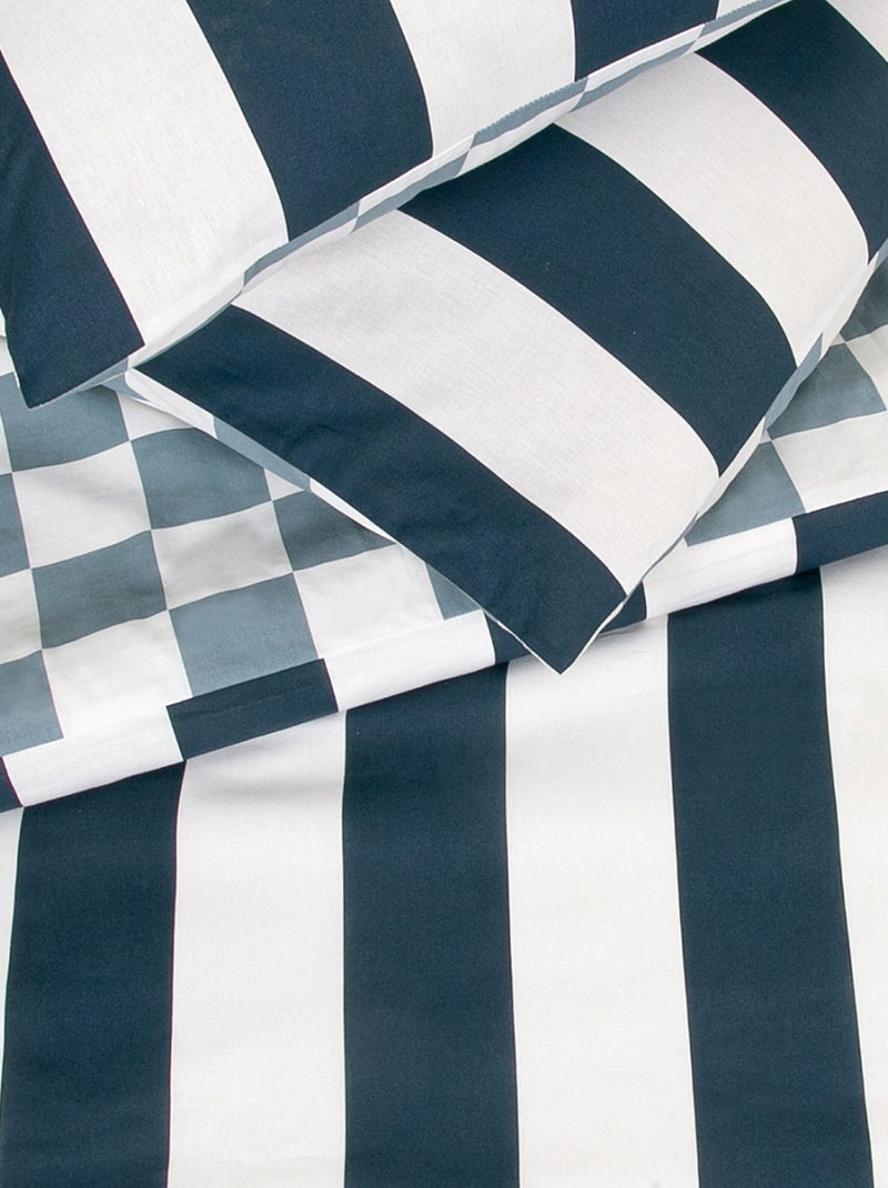 Parure de lit 2 personnes damier rayé réversible - Future Home Bleu - Kiabi