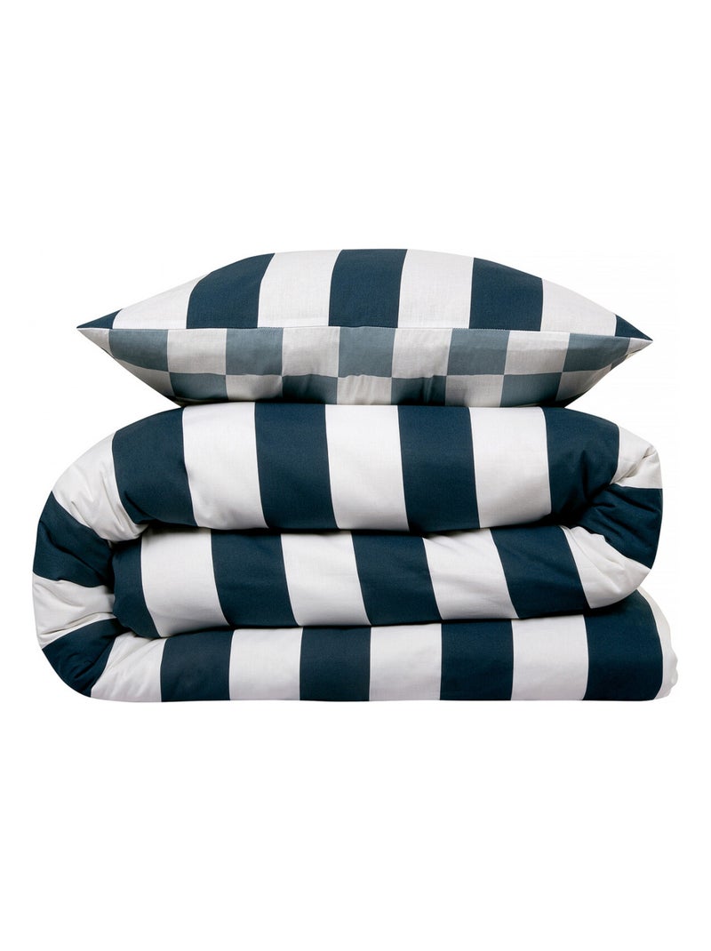 Parure de lit 2 personnes damier rayé réversible - Future Home Bleu - Kiabi