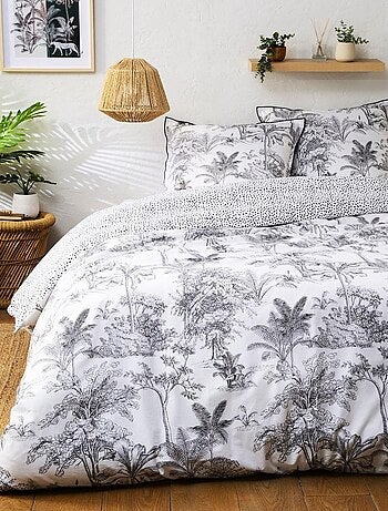 Parure de lit 2 personnes en coton 57 fils imprimé blanc - Future Home