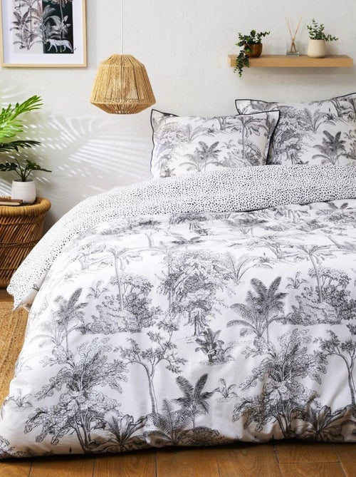 Parure de lit 2 personnes en coton 57 fils imprimé blanc - Future Home - Kiabi