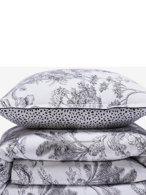 Parure de lit 2 personnes en coton 57 fils imprimé blanc - Future Home - Kiabi