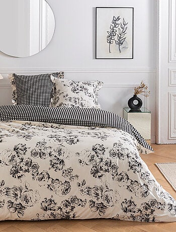 Future Home - Parure de lit 2 personnes en coton 57 fils imprimé blanc
