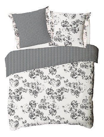 Future Home - Parure de lit 2 personnes en coton 57 fils imprimé blanc