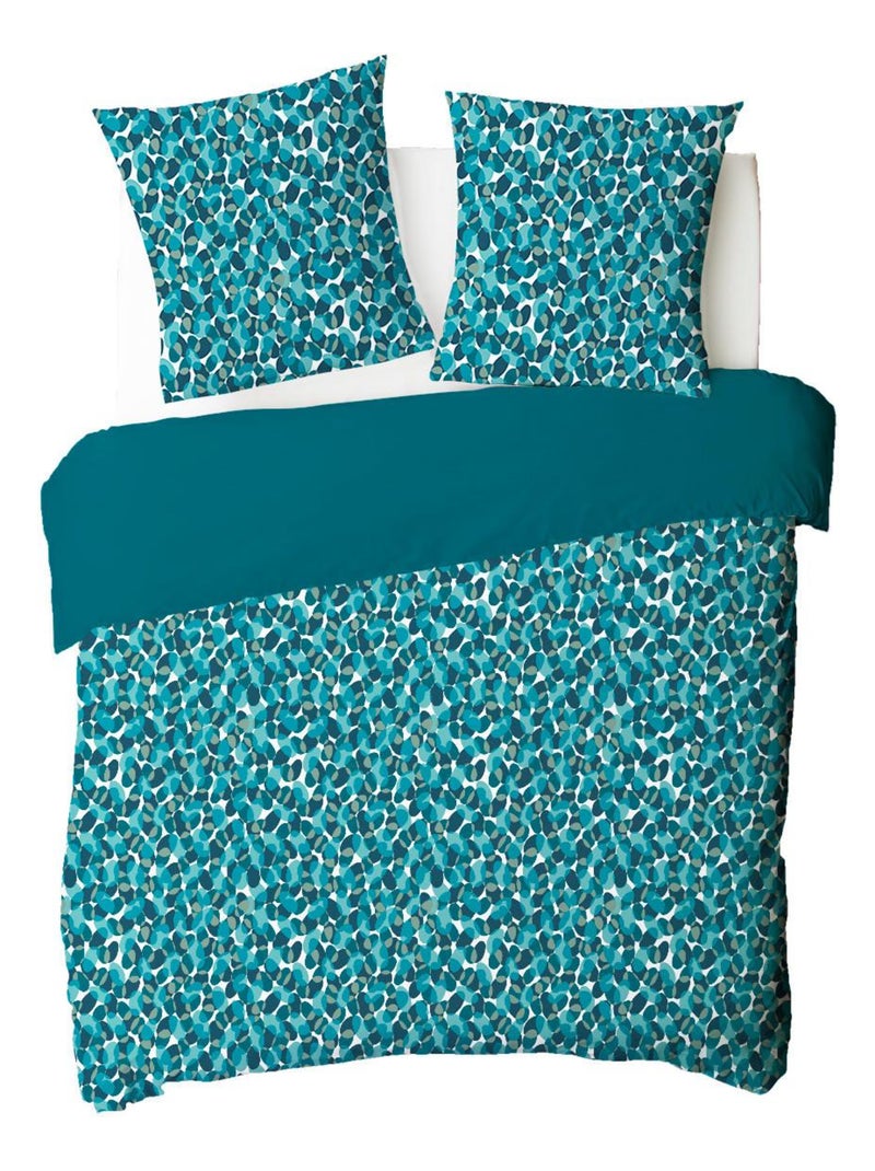 Parure de lit 2 personnes géométrique marine en coton - Future Home Bleu canard - Kiabi