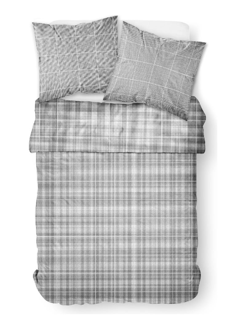 Parure de lit 2 personnes imprimé a carreaux coton SUNSHINE EMA Gris - Kiabi