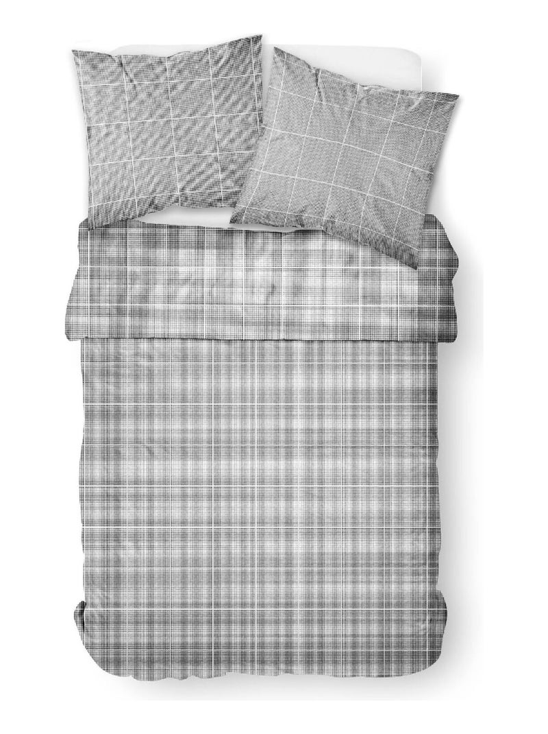 Parure de lit 2 personnes imprimé a carreaux coton SUNSHINE EMA Gris - Kiabi