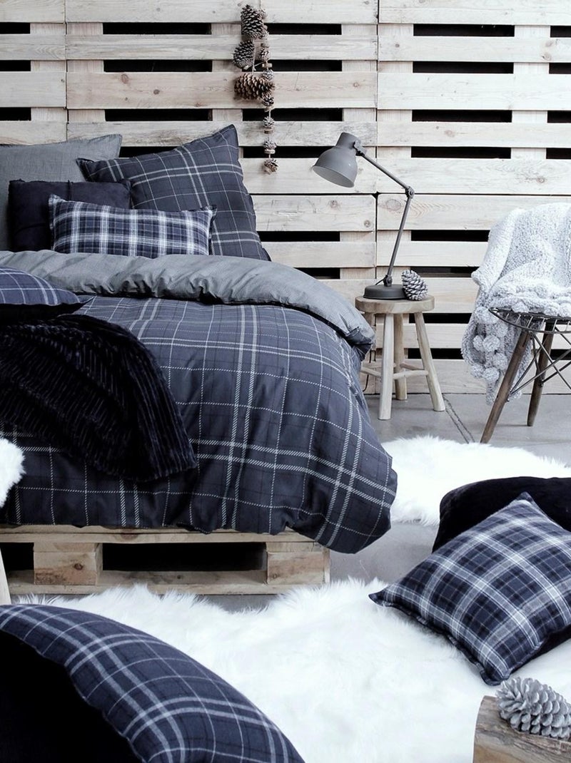 Parure de lit 2 personnes imprimé coton WINTER SPIRIT MEGEVE Bleu - Kiabi