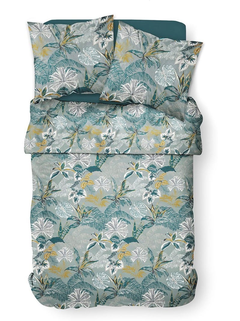 Parure de lit 2 personnes imprimé floral coton HOTEL TROPIK JULIANA Bleu - Kiabi