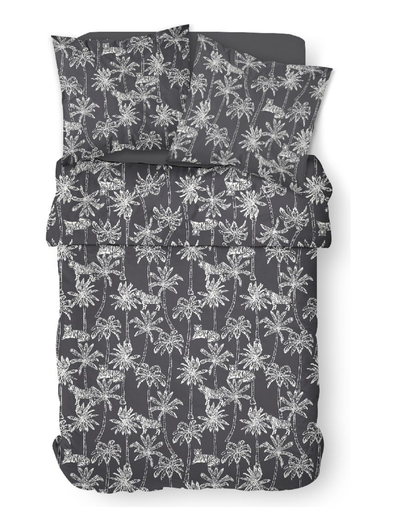 Parure de lit 2 personnes imprimé floral coton SUNSHINE ACHIL Noir - Kiabi