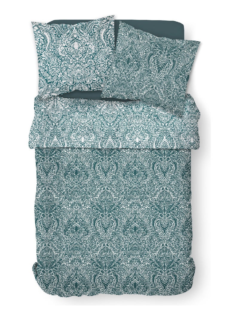 Parure de lit 2 personnes imprimé floral coton SUNSHINE AUDE Bleu - Kiabi