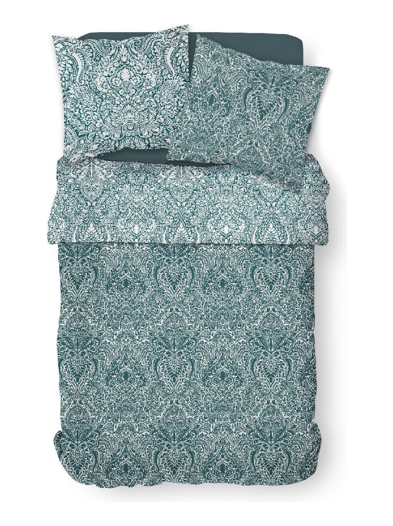 Parure de lit 2 personnes imprimé floral coton SUNSHINE AUDE Bleu - Kiabi