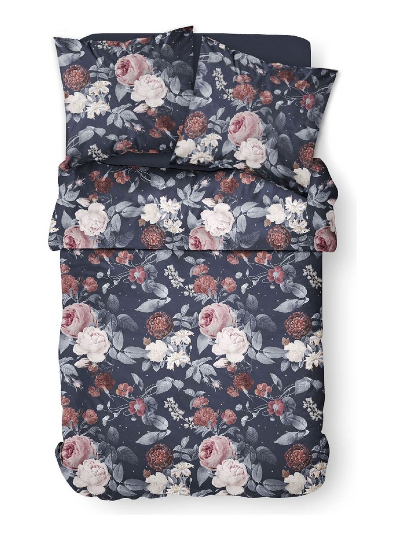 Parure de lit 2 personnes imprimé floral coton SUNSHINE CAMILLE Noir - Kiabi