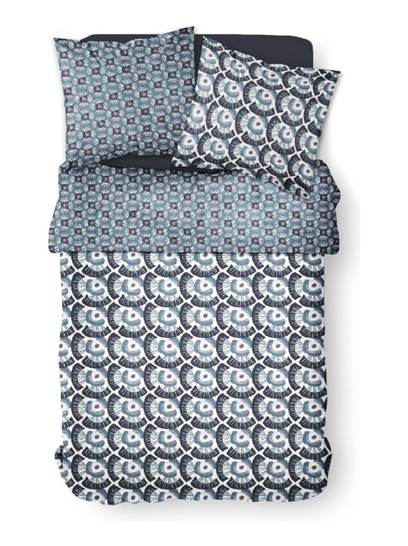 Parure de lit 2 personnes imprimé floral coton SUNSHINE FAUST Bleu - Kiabi