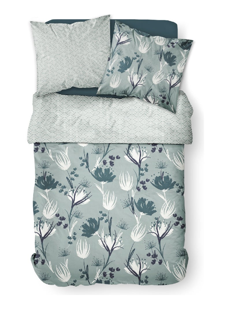 Parure de lit 2 personnes imprimé floral coton SUNSHINE ILA Vert - Kiabi