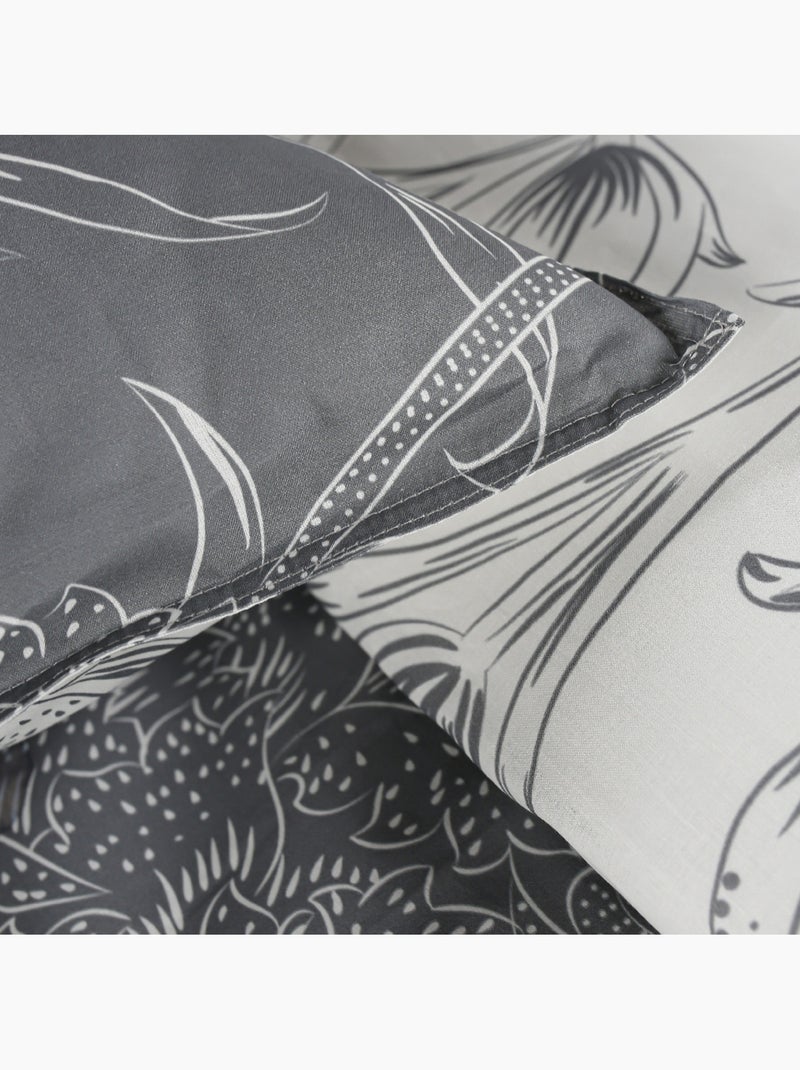 Parure de lit 2 personnes imprimé floral coton SUNSHINE LAURE Gris - Kiabi