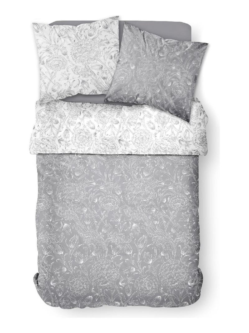 Parure de lit 2 personnes imprimé floral coton SUNSHINE LAURE Gris - Kiabi