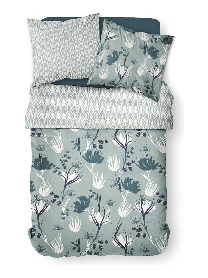 Parure de lit 2 personnes imprimé floral coton SUNSHINE SASHA Vert - Kiabi
