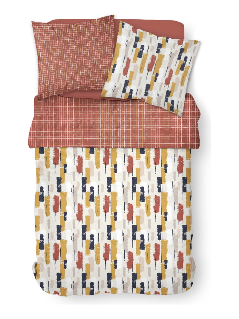 Parure de lit 2 personnes imprimé géométrique coton SUNSHINE CHANE Rouge - Kiabi