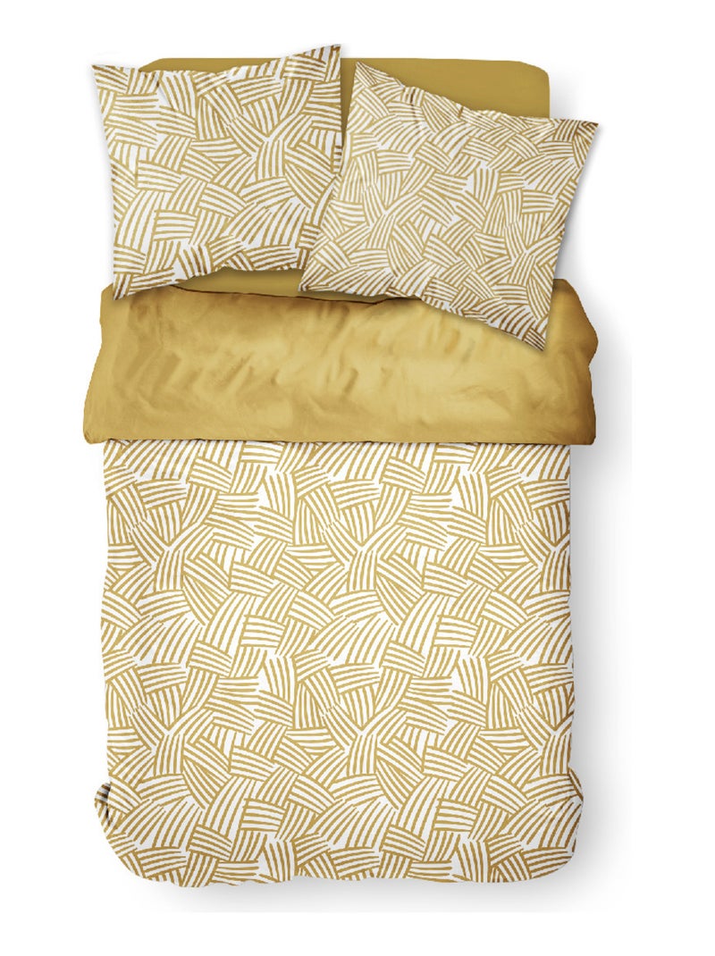Parure de lit 2 personnes imprimé géométrique coton SUNSHINE MAHE Jaune - Kiabi