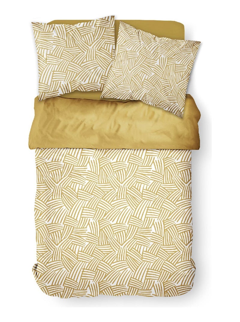 Parure de lit 2 personnes imprimé géométrique coton SUNSHINE MAHE Jaune - Kiabi