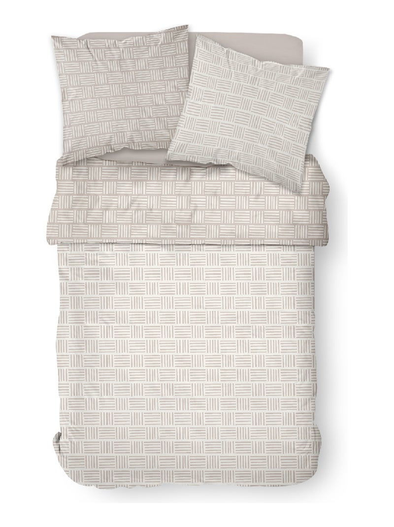 Parure de lit 2 personnes imprimé rayures coton SUNSHINE ABIGA Beige - Kiabi